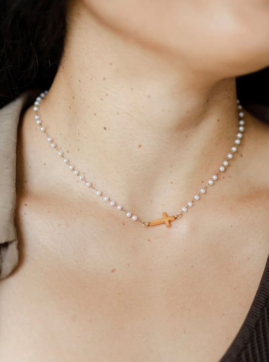 PEARL CROSS NECKLACE