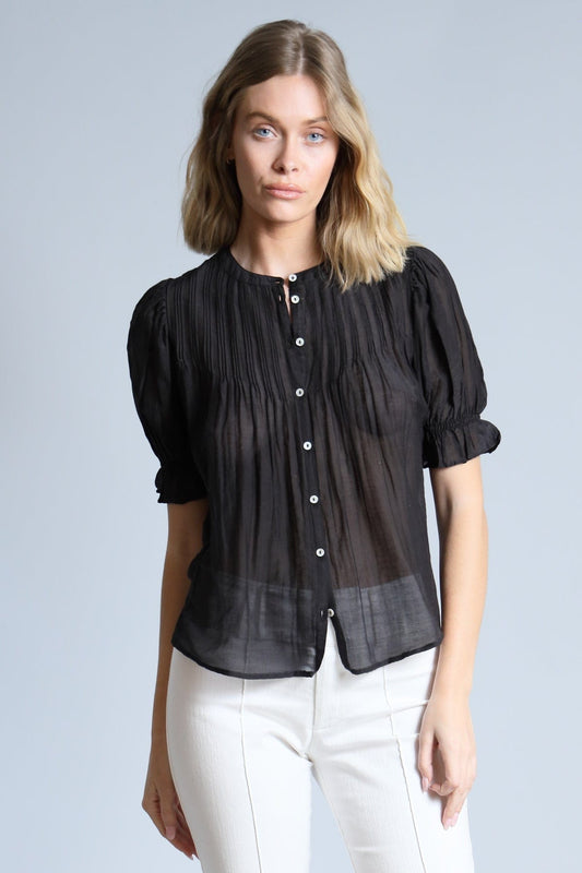 Pleat Stitch Mandarin Collar Shirt