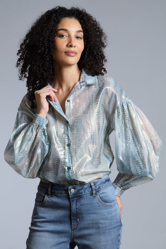 Foil Printed Snake Puff Sleeve Shirt