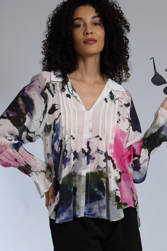Geisha Flower Pintuck Blouse