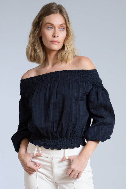 Textured Stripe Peasant Top