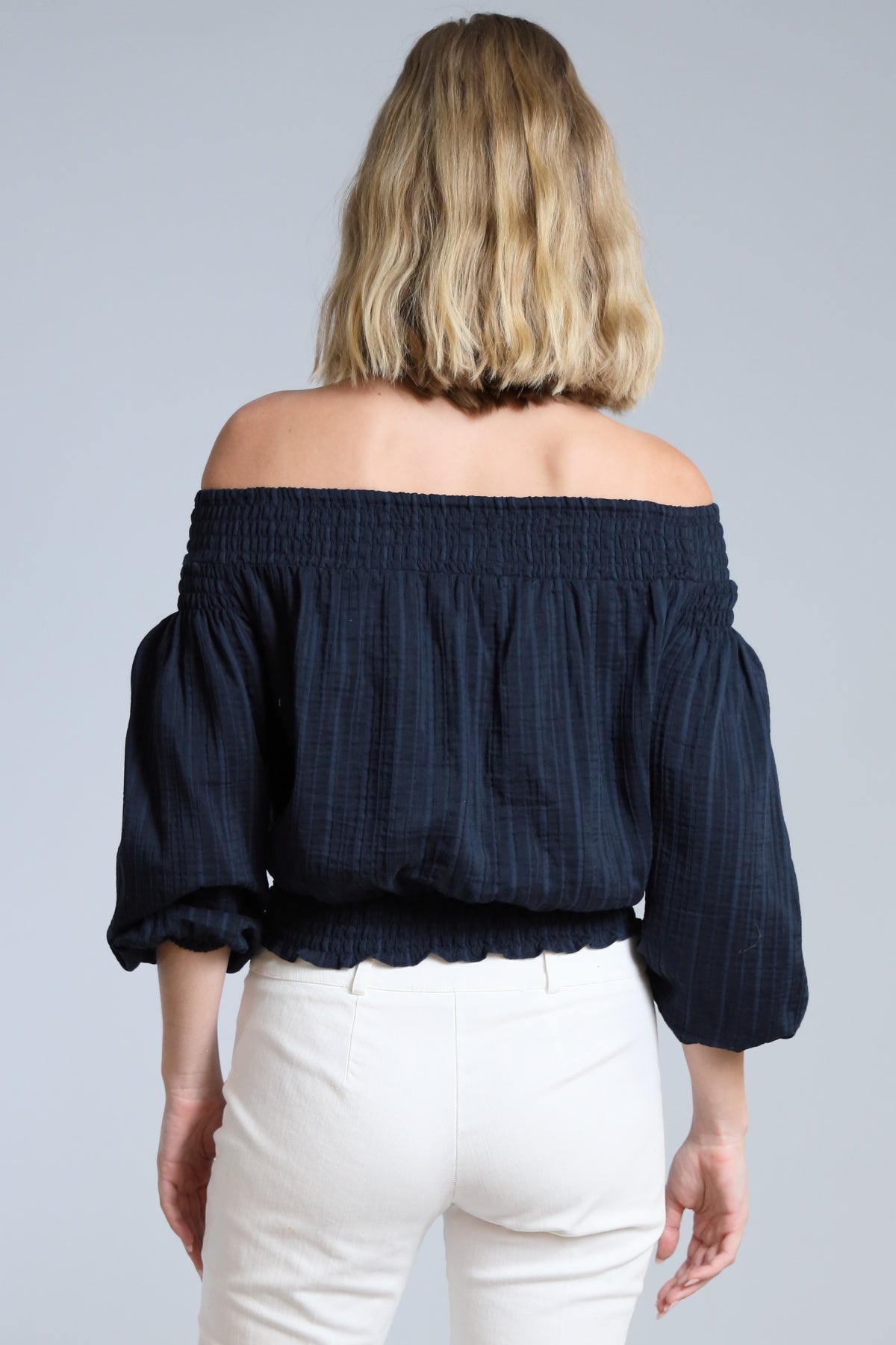 Textured Stripe Peasant Top